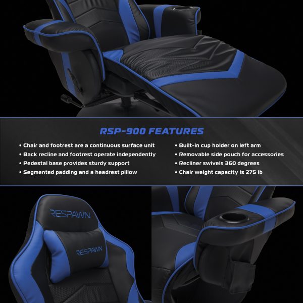 RESPAWN 900 Gaming Recliner   Reclining Gaming Chair with Footrest, Gaming Chair Recliner, Blue - Image 2