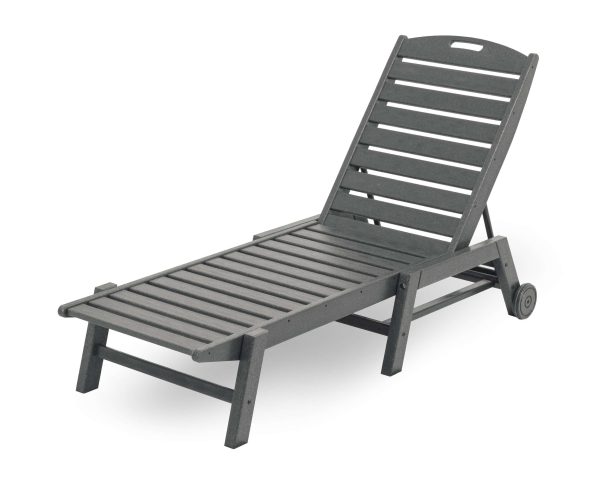 POLYWOOD Nautical Stackable Slate Grey Plastic Frame Stationary Chaise Lounge Chair with Slat Seat