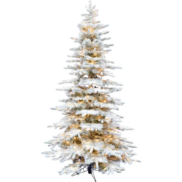 Fraser Hill Farm 9-ft Mountain Pine Pre-lit Flocked White Artificial Christmas Tree with Clear Incandescent Lights
