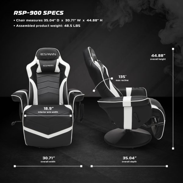 RESPAWN 900 Gaming Recliner   Reclining Gaming Chair with Footrest, Gaming Chair Recliner, White - Image 3