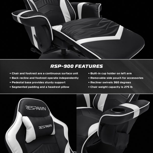 RESPAWN 900 Gaming Recliner   Reclining Gaming Chair with Footrest, Gaming Chair Recliner, White - Image 2