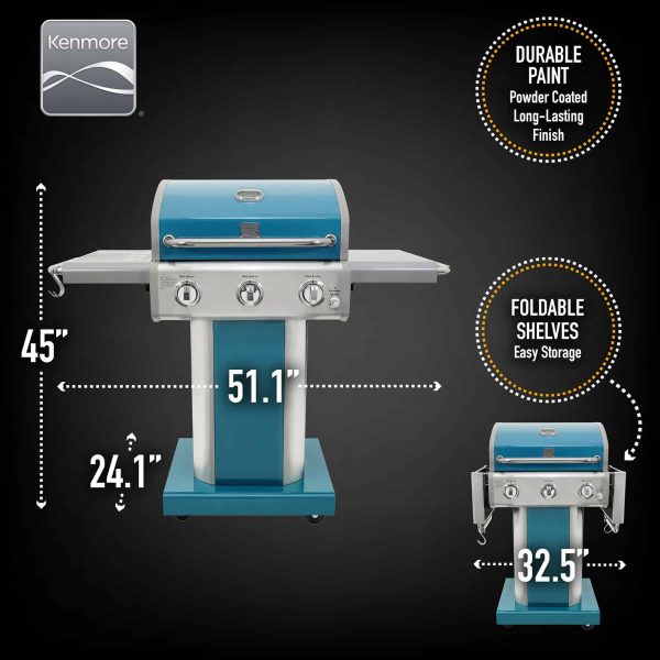 Teal 3-Burner Liquid Propane Gas Grill - Image 7