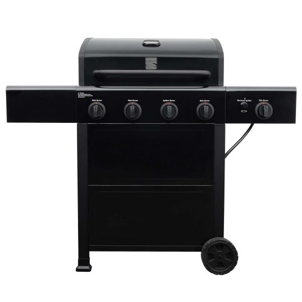 Black 4-Burner Liquid Propane Gas Grill with 1 Side Burner