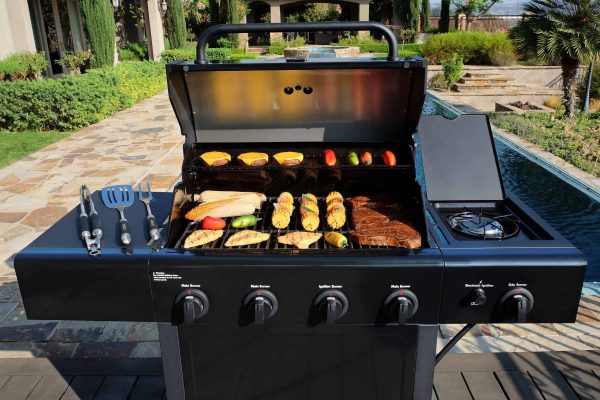 Black 4-Burner Liquid Propane Gas Grill with 1 Side Burner - Image 4
