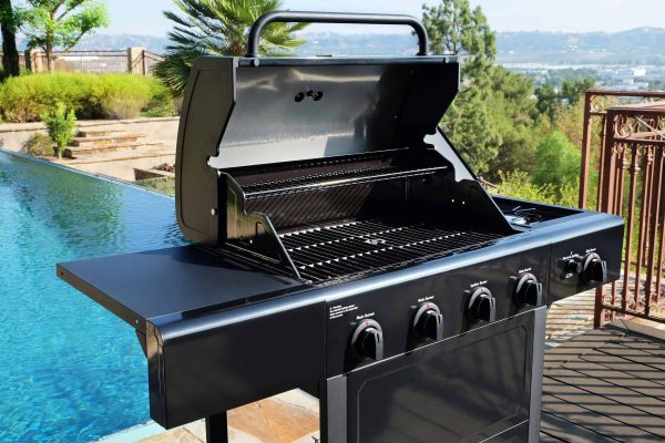 Black 4-Burner Liquid Propane Gas Grill with 1 Side Burner - Image 5