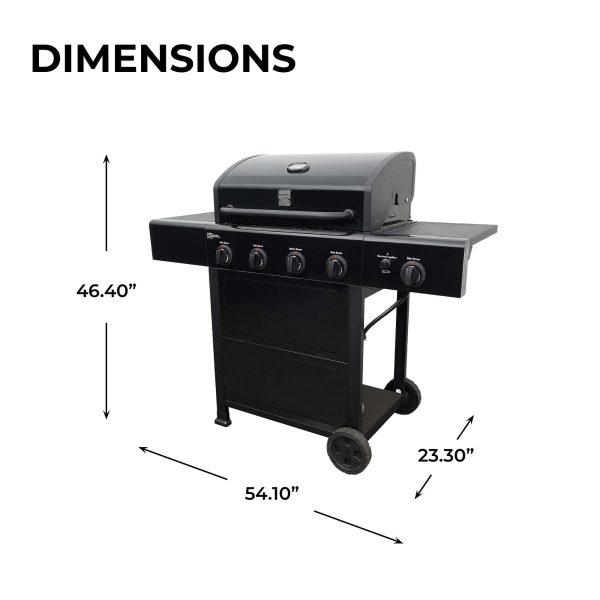 Black 4-Burner Liquid Propane Gas Grill with 1 Side Burner - Image 7
