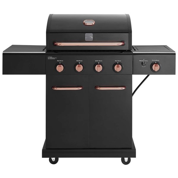 Black with Copper Accents 4-Burner Liquid Propane Gas Grill with 1 Side Burner