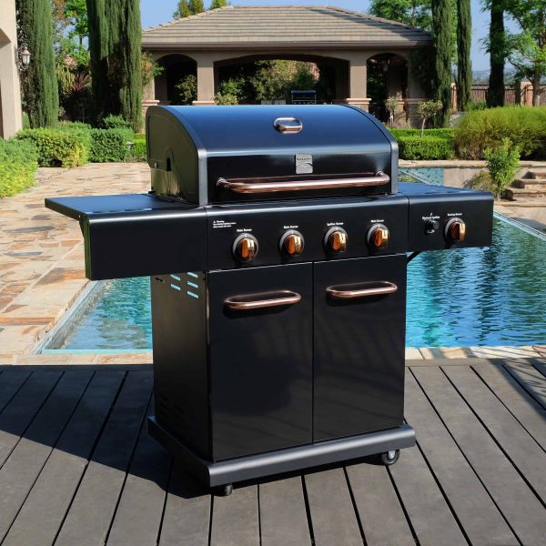 Black with Copper Accents 4-Burner Liquid Propane Gas Grill with 1 Side Burner - Image 2