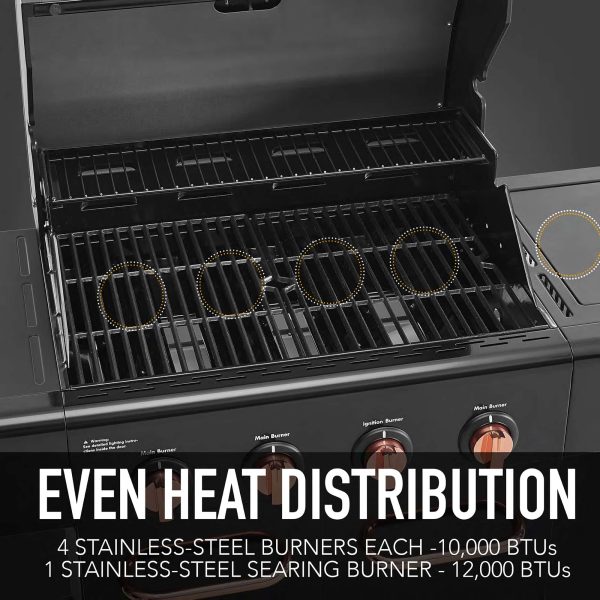 Black with Copper Accents 4-Burner Liquid Propane Gas Grill with 1 Side Burner - Image 5