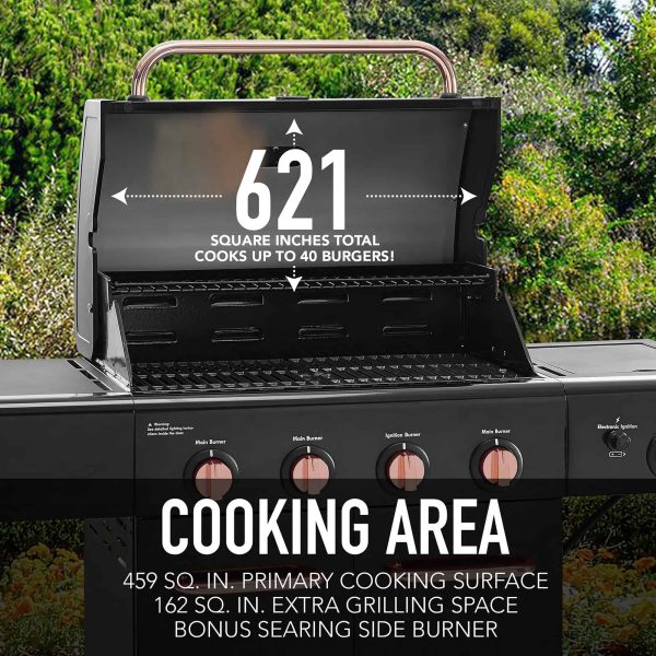 Black with Copper Accents 4-Burner Liquid Propane Gas Grill with 1 Side Burner - Image 6