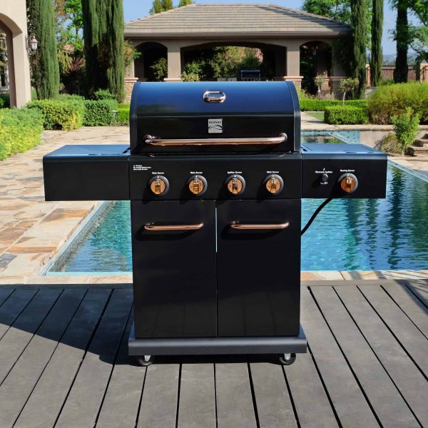 Black with Copper Accents 4-Burner Liquid Propane Gas Grill with 1 Side Burner - Image 8