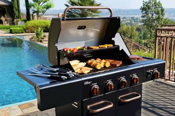 Black with Copper Accents 4-Burner Liquid Propane Gas Grill with 1 Side Burner - Image 9