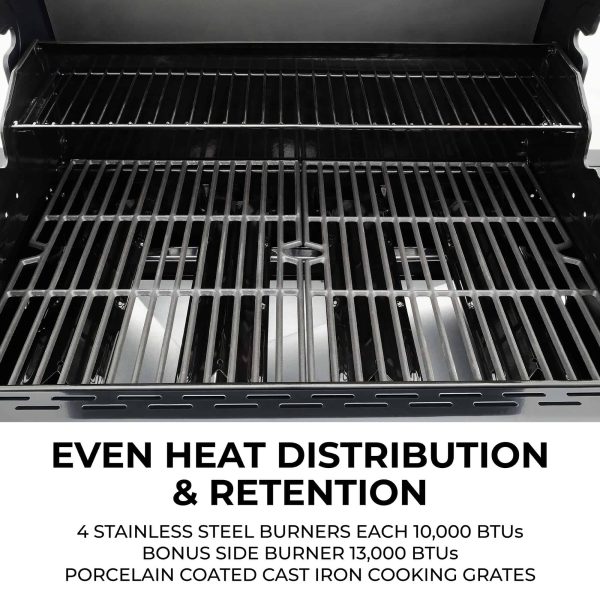 Black 4-Burner Liquid Propane Gas Grill with 1 Side Burner - Image 10