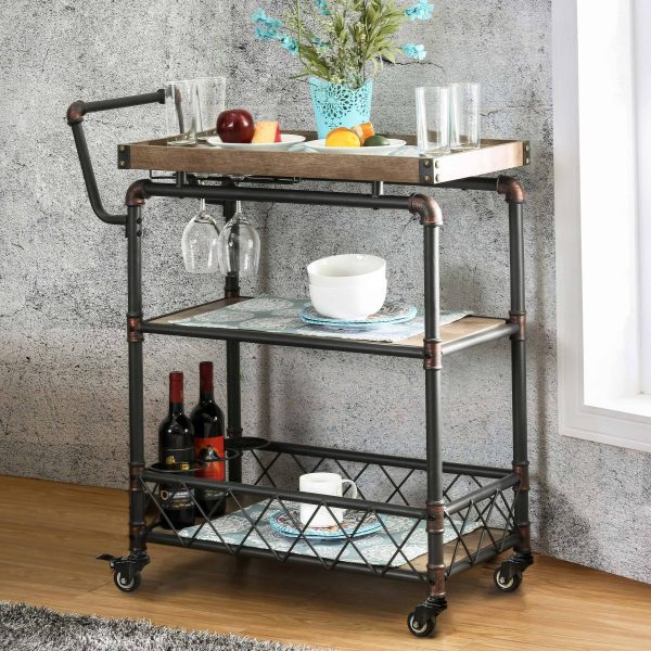 Furniture of America Black Metal Base with Wood Top Rolling Kitchen Cart (15.75-in x 34.25-in x 39.5-in) - Image 2