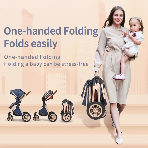 B.Childhood High Landscape Baby Stroller Folding Reversible Seat,Unisex,Blue - Image 9