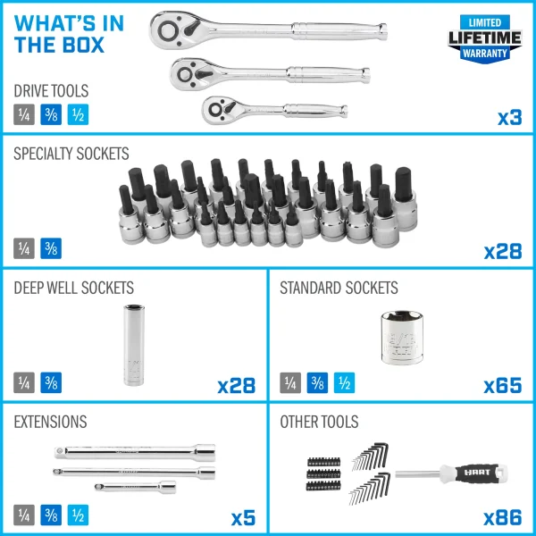 HHMTS404 215-Piece Mechanics Tool Set, Multiple Drive, Chrome Finish - Image 2