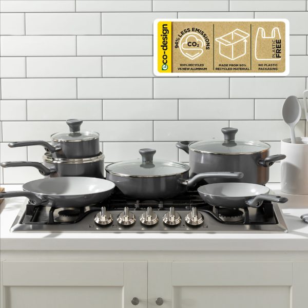 Easy Care Ceramic Non-Stick, 12 Piece Pots and Pans Cookware Set, Grey - Image 10