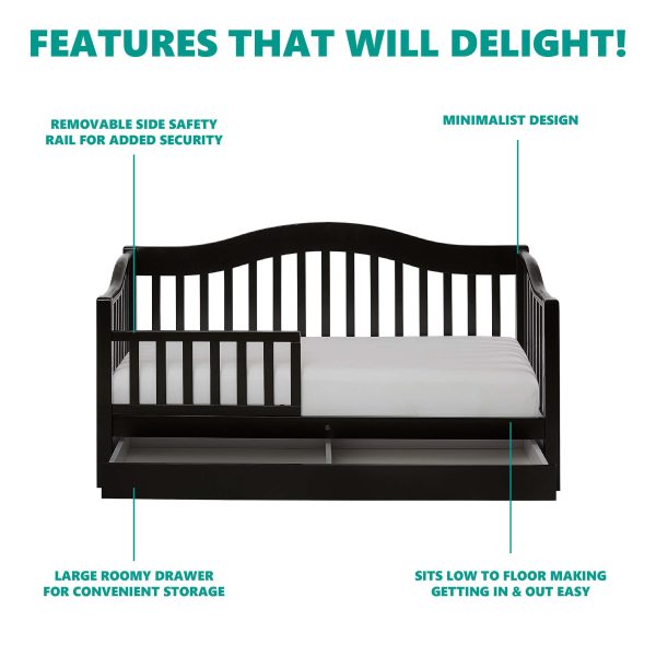 Dream on Me Toddler Day Bed with Storage, Black - Image 5