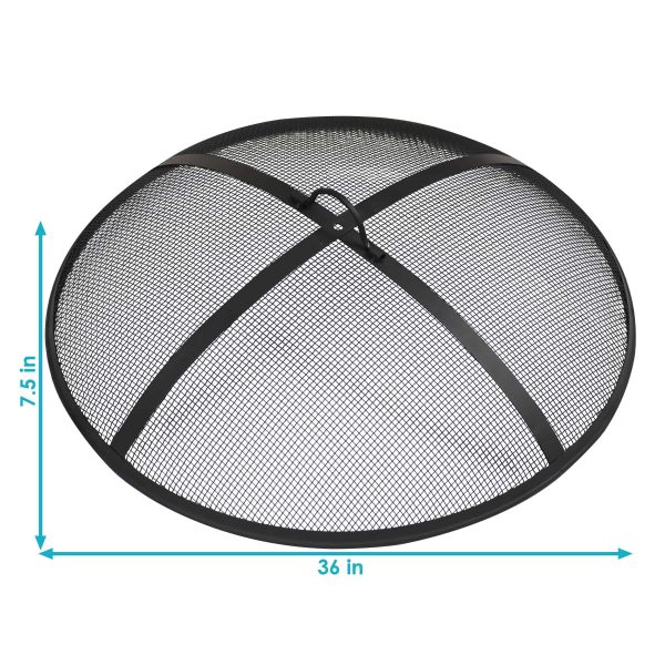 Outdoor Heavy-Duty Steel Mesh Round Camp Fire Pit Spark Screen Lid with Handle   36    Black - Image 3