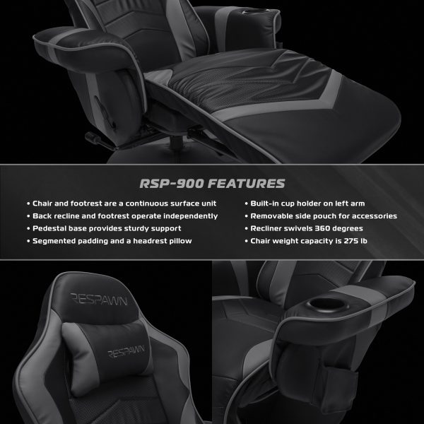 RESPAWN 900 Gaming Recliner   Reclining Gaming Chair with Footrest, Gaming Chair Recliner, Gray - Image 6