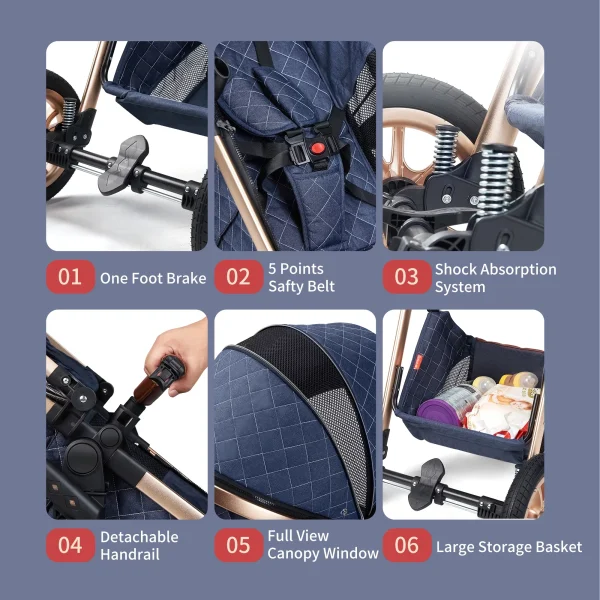 B.Childhood High Landscape Baby Stroller Folding Reversible Seat,Unisex,Blue - Image 5