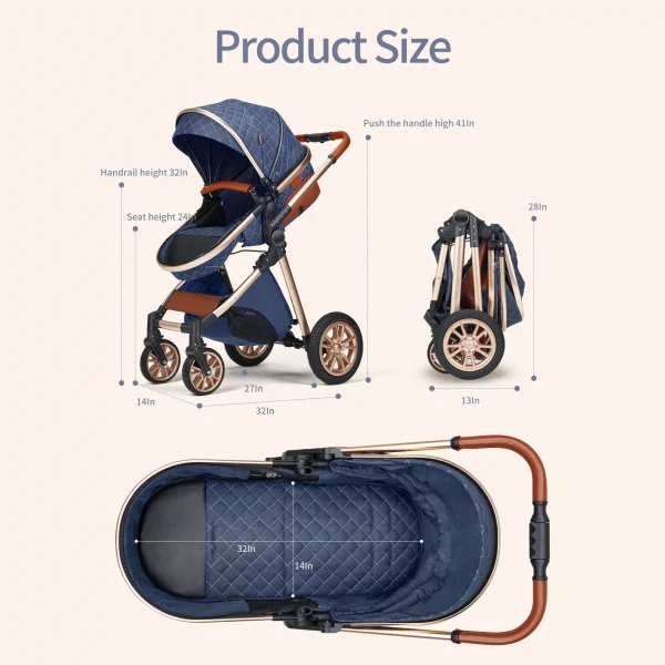 B.Childhood High Landscape Baby Stroller Folding Reversible Seat,Unisex,Blue - Image 2
