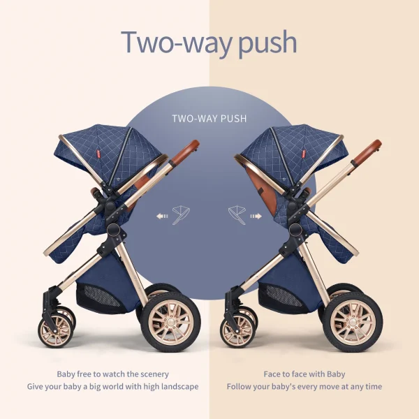 B.Childhood High Landscape Baby Stroller Folding Reversible Seat,Unisex,Blue - Image 6