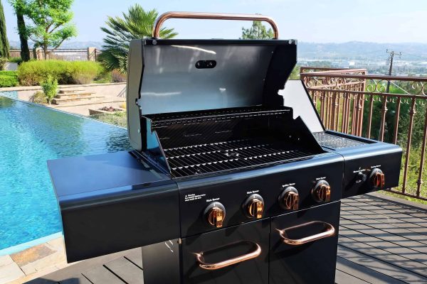 Black with Copper Accents 4-Burner Liquid Propane Gas Grill with 1 Side Burner - Image 11