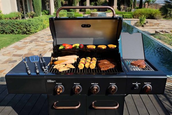 Black with Copper Accents 4-Burner Liquid Propane Gas Grill with 1 Side Burner - Image 10