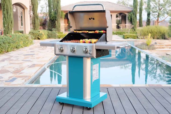 Teal 3-Burner Liquid Propane Gas Grill - Image 14