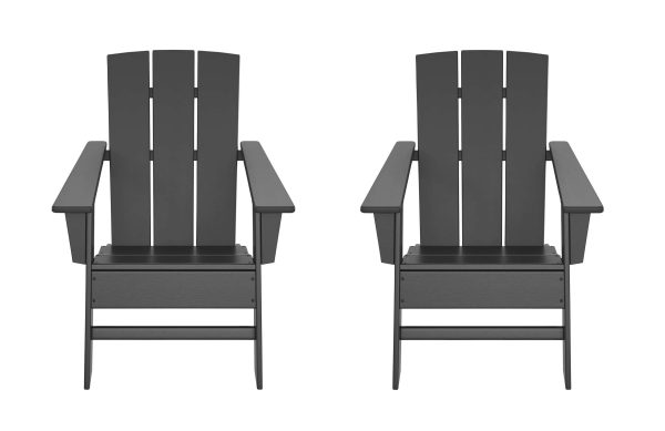 POLYWOOD Oakport Set of 2 Black Hdpe Frame Stationary Adirondack Chair with Slat Seat - Image 2