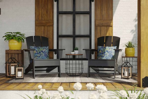 POLYWOOD Oakport Set of 2 Black Hdpe Frame Stationary Adirondack Chair with Slat Seat - Image 3