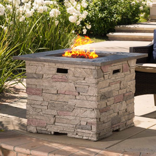 Awalua 32  Square MGO Fire Pit with Grey Top   40,000 BTU, Natural Stone - Image 2