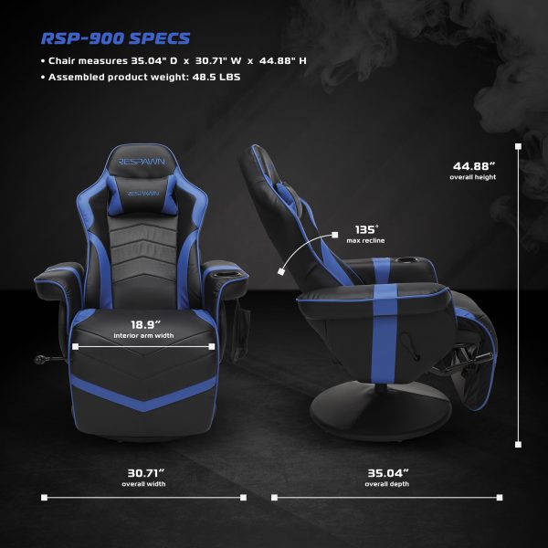 RESPAWN 900 Gaming Recliner   Reclining Gaming Chair with Footrest, Gaming Chair Recliner, Blue - Image 3