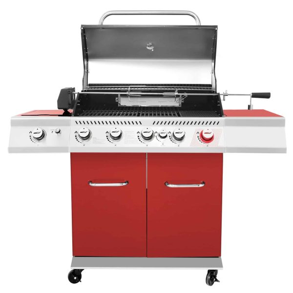 Red 5-Burner Liquid Propane Infrared Gas Grill with 1 Side Burner - Image 2