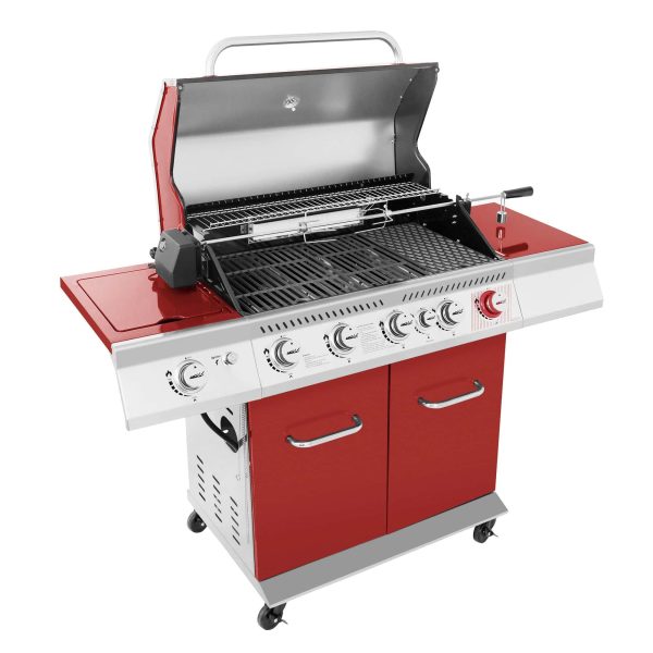 Red 5-Burner Liquid Propane Infrared Gas Grill with 1 Side Burner - Image 15
