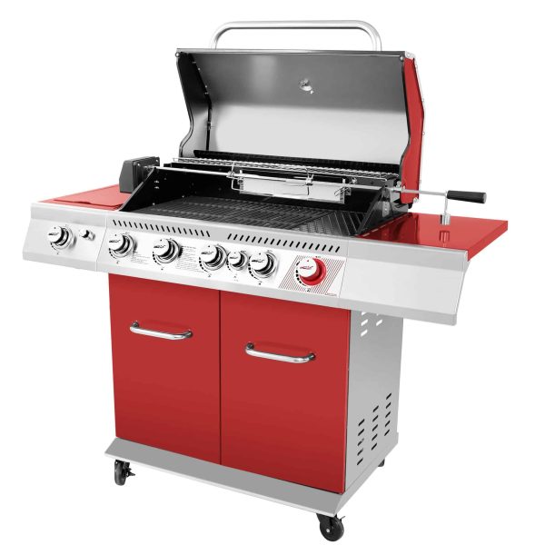 Red 5-Burner Liquid Propane Infrared Gas Grill with 1 Side Burner - Image 16
