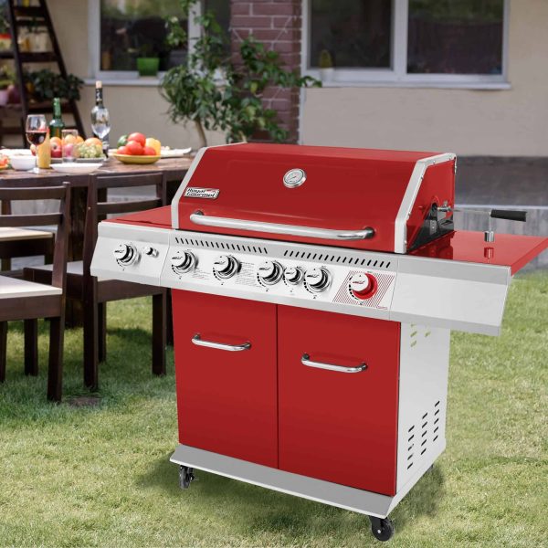 Red 5-Burner Liquid Propane Infrared Gas Grill with 1 Side Burner - Image 8
