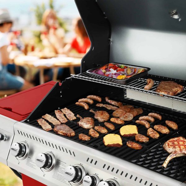 Red 5-Burner Liquid Propane Infrared Gas Grill with 1 Side Burner - Image 9