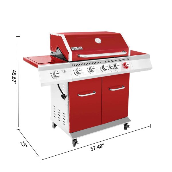 Red 5-Burner Liquid Propane Infrared Gas Grill with 1 Side Burner - Image 18