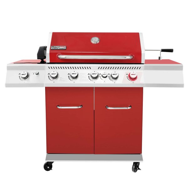 Red 5-Burner Liquid Propane Infrared Gas Grill with 1 Side Burner