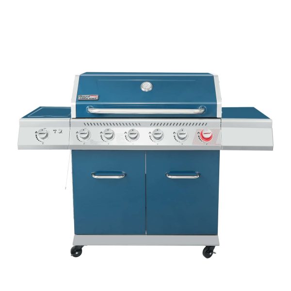 Blue 6-Burner Liquid Propane Gas Grill with 1 Side Burner