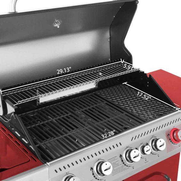Red 5-Burner Liquid Propane Infrared Gas Grill with 1 Side Burner - Image 7