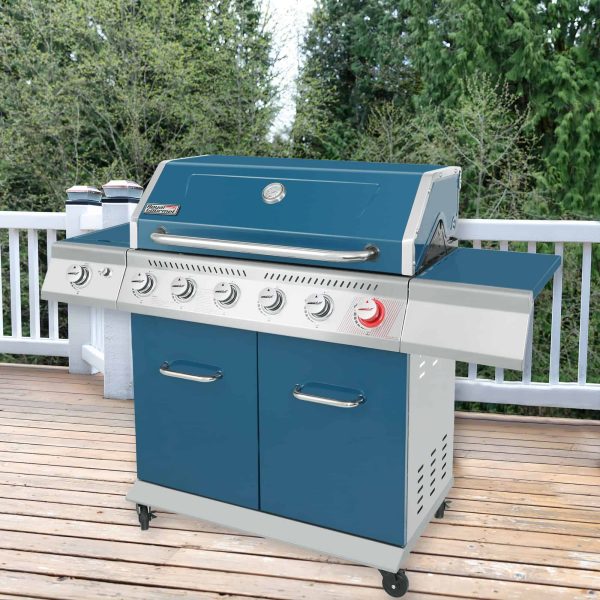 Blue 6-Burner Liquid Propane Gas Grill with 1 Side Burner - Image 3