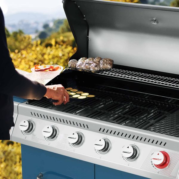 Blue 6-Burner Liquid Propane Gas Grill with 1 Side Burner - Image 8