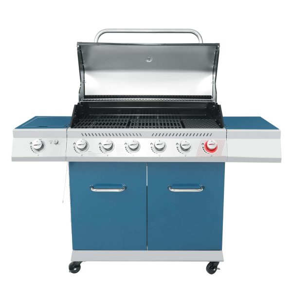 Blue 6-Burner Liquid Propane Gas Grill with 1 Side Burner - Image 2