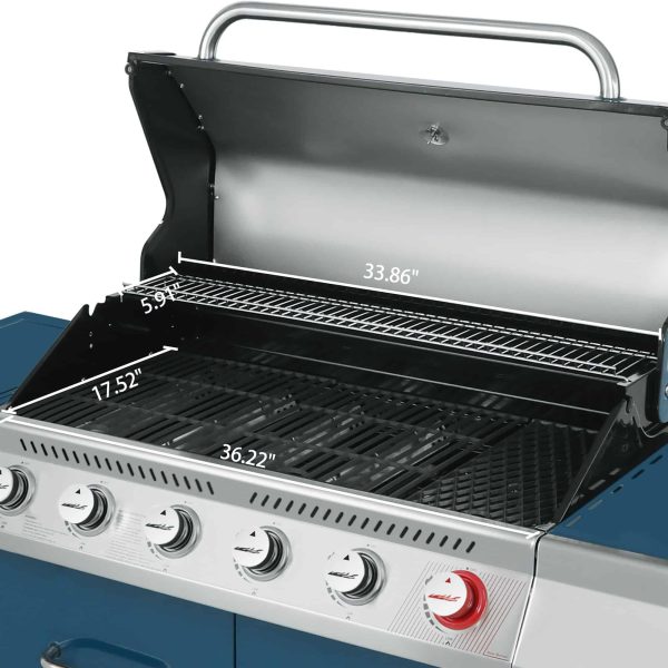 Blue 6-Burner Liquid Propane Gas Grill with 1 Side Burner - Image 7