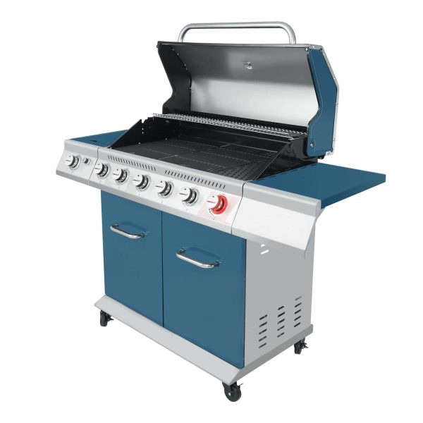 Blue 6-Burner Liquid Propane Gas Grill with 1 Side Burner - Image 16