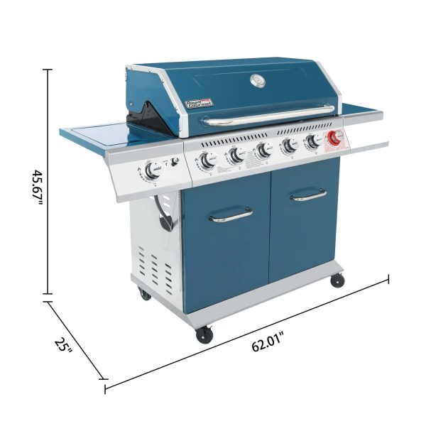 Blue 6-Burner Liquid Propane Gas Grill with 1 Side Burner - Image 17