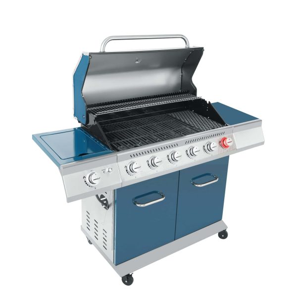 Blue 6-Burner Liquid Propane Gas Grill with 1 Side Burner - Image 15